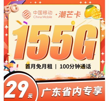 移动潮芒卡29元155G+100分钟